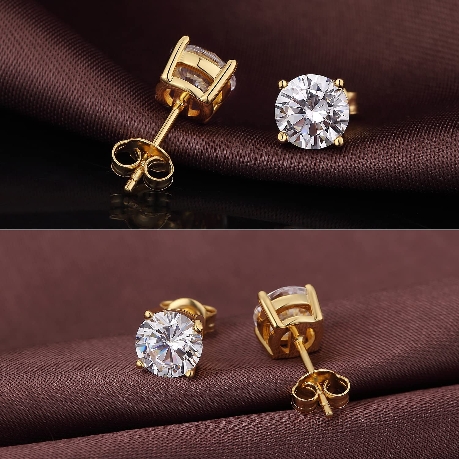 Miaofu Orecchini 18k Oro Bianco Placcata Orecchini 925 Argento Sterlina Zirconi Simulato Diamante Brillanti per Donna Uomo 4-8mm I Orecchini Zirconi Cubica Swarovski Dimensioni 3mm-8mm