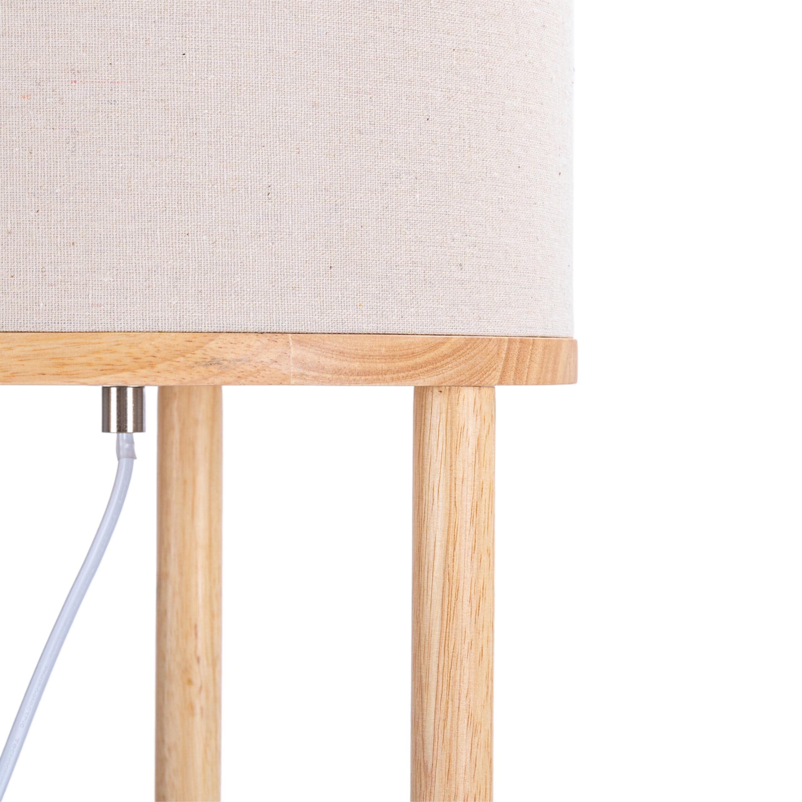 Relaxdays Stehlampe mit Regal, HD: 180 x 30 cm, E27-Fassung, Holz & Leinen, modernes Design, Stehleuchte, Natur-weiß
