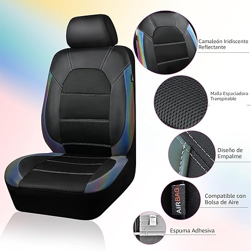 Miniatura 5 de CAR PASS Fundas de asiento de cuero, funda universal para asiento de automóvil deportivo de 0.197 in en el interior, compatible con bolsa de aire