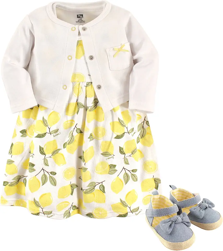 Hudson Baby baby-girls Cotton Dress, Cardigan and Shoe Set