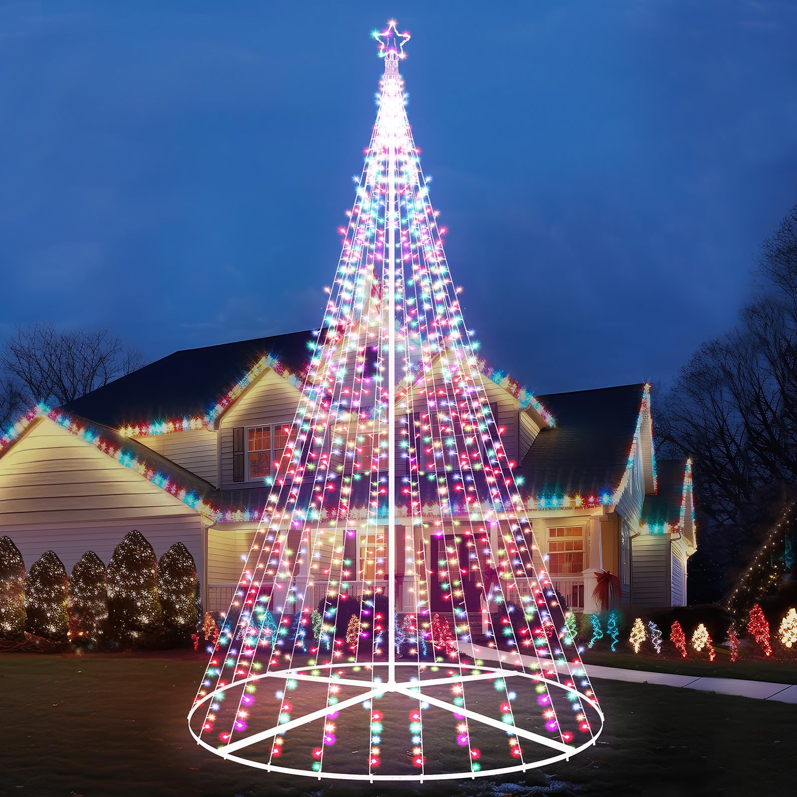 25ft Tall LED Lighting Christmas Tree Outdoor with 4072 LEDs Large Pre-lit Christmas Cone Tree with Star Topper Color Changing for Christmas New Year Holiday Patio Yard Outside Decor