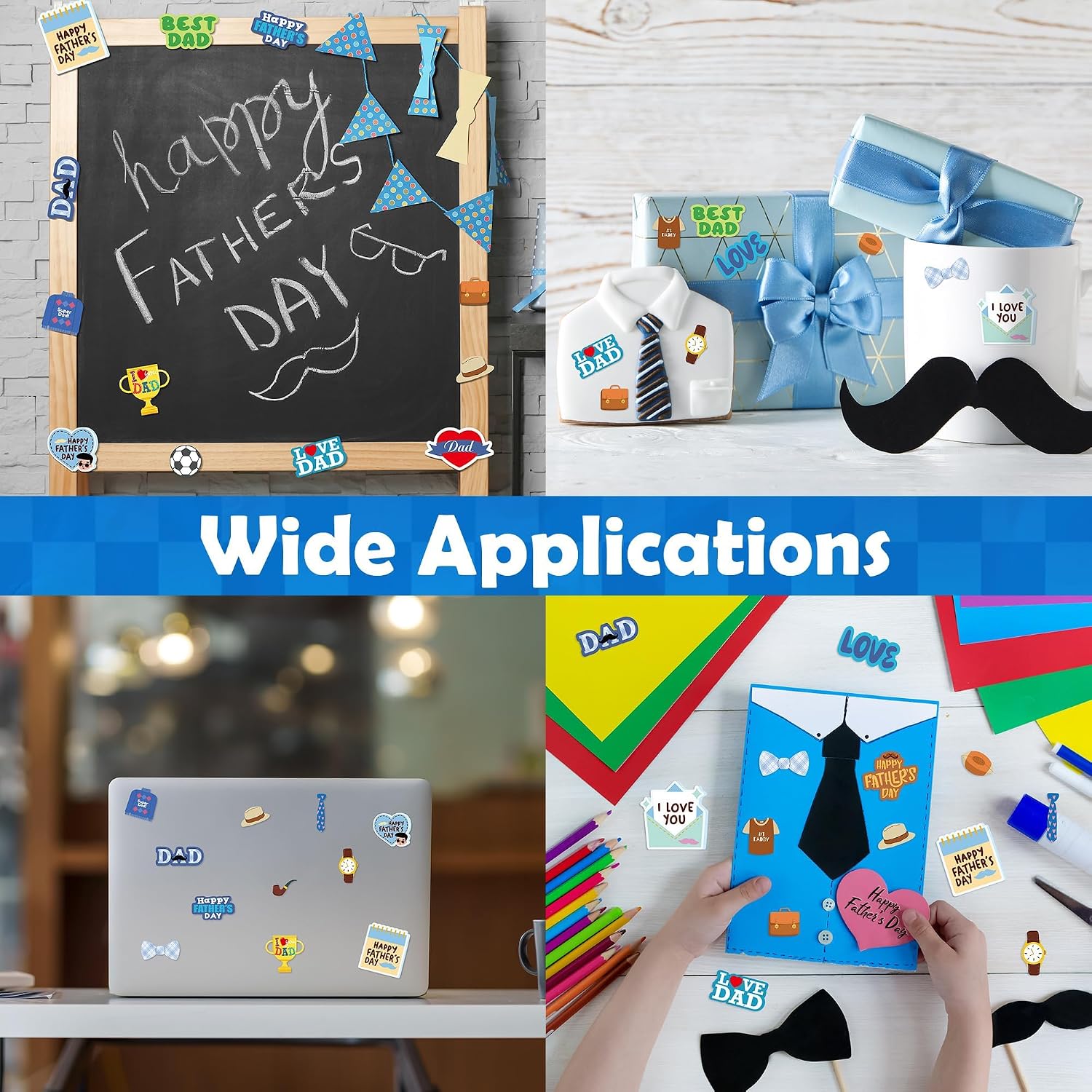 Fovths 400 Pieces Father's Day Foam Stickers, DIY Craft Decorations Party Supplies, Heart Envelope Football Beard Tie Adhesive Craft Stickers for Scrapbooks Bottles Father's Day DIY Gift Cards Crafts