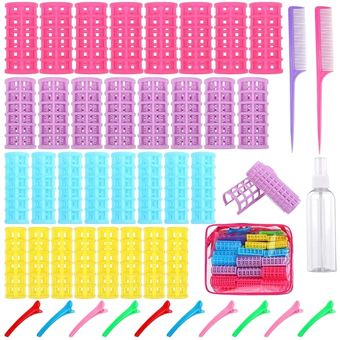 Elcoho 32 Pieces Plastic Hair Rollers Snap on Rollers Self Grip Hair Curlers No