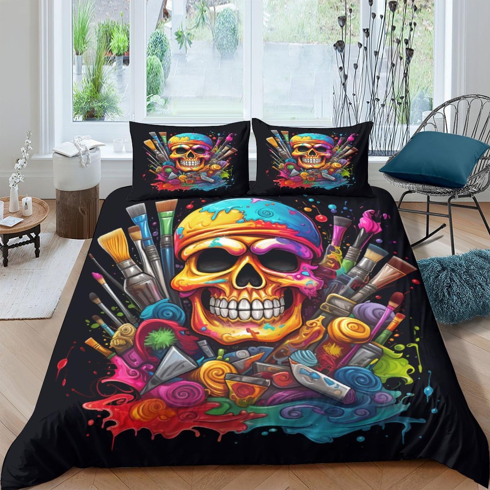 Parure de lit crânes 200x200 anti-transpiration et sans repassage en microfibre