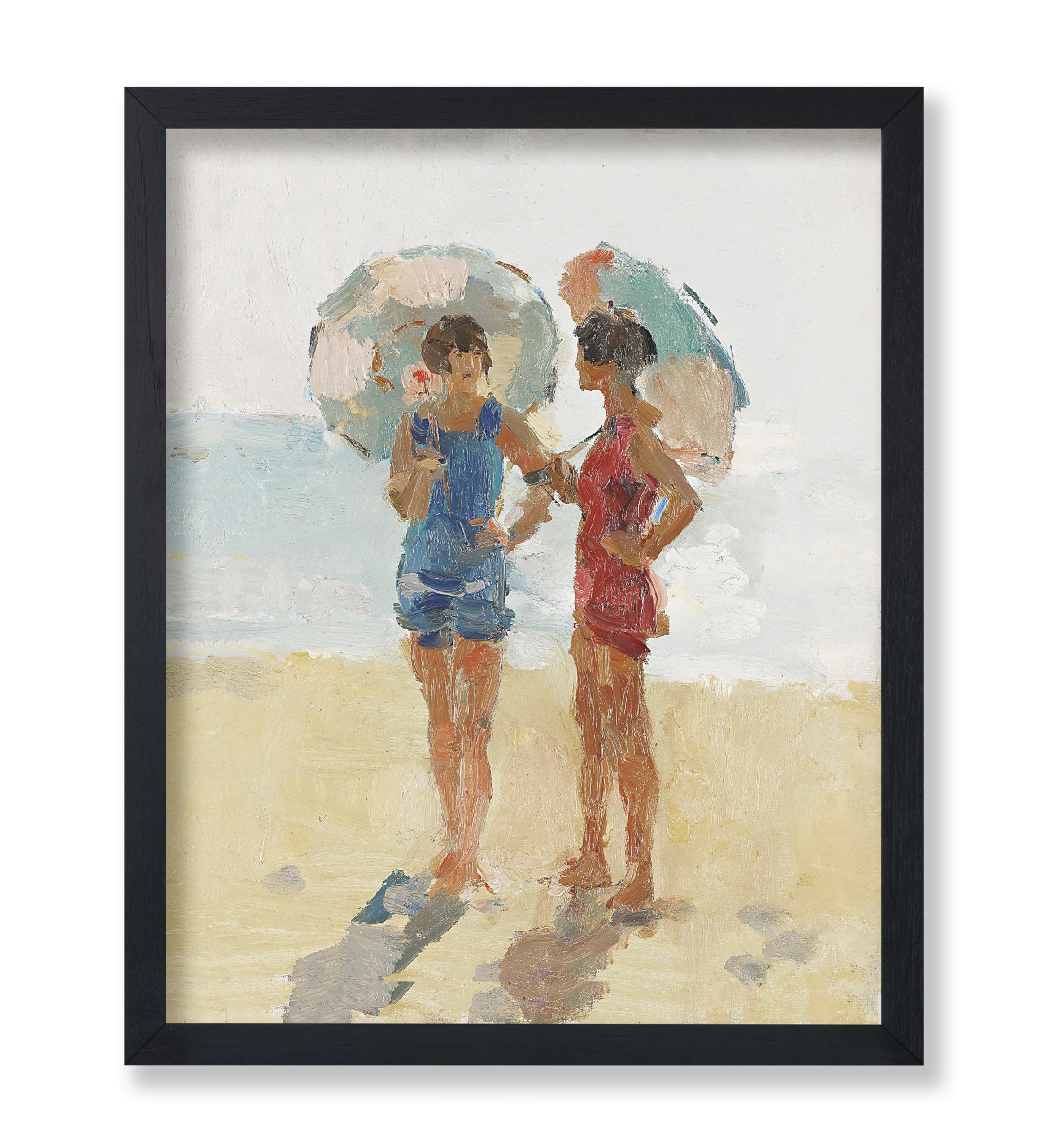 Poster Master Vintage Ladies On The Beach Print - Retro Seaside Poster - Watercolor Art - Gift for Men & Women - Abstract Decor for Bedroom, Ocean or