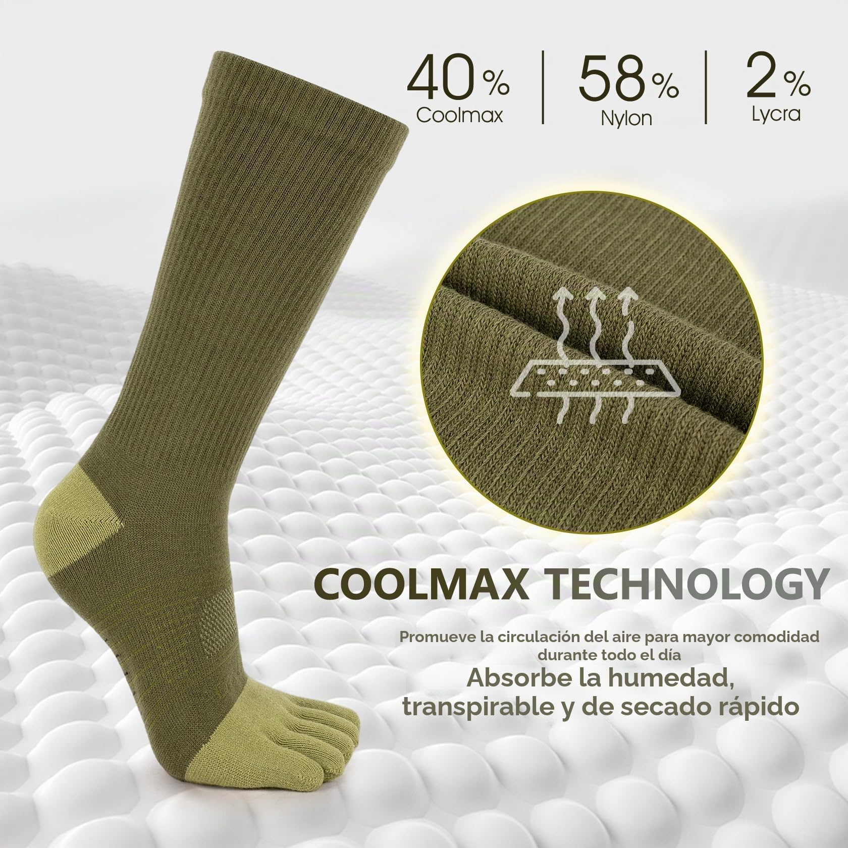 Calcetines para Hombres y Mujeres Toe Socks Coolmax para Running, Transpirables y con Evacuación de Humedad, 3 Pares