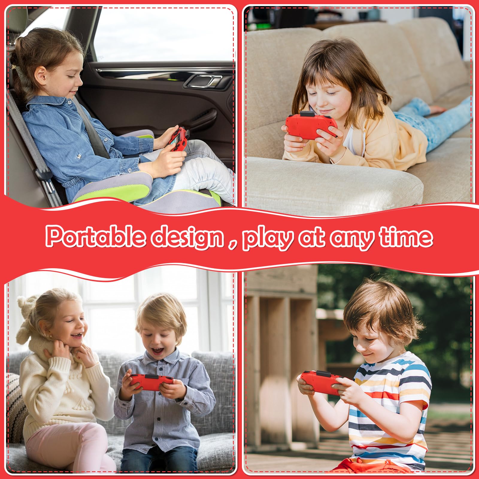 16 Bit Handheld Game for Kids, 3.0'' Large Screen Retro Gaming Player, Preloaded 200 HD Retro Kids Games with 2 Cartridges for Birthday Gift, Video Games for Boys & Girls Aged 4-12(Red)