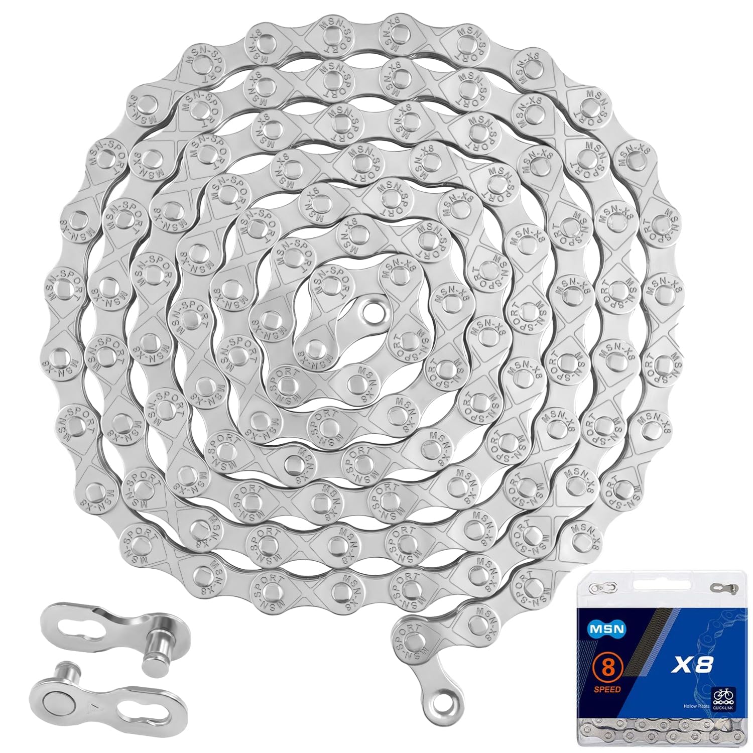 8-Speed Bike Chain, 116 Links, Compatible with 8-Speed Systems, for Road Bikes and MTBs, Durable & Lightweight Alloy Steel