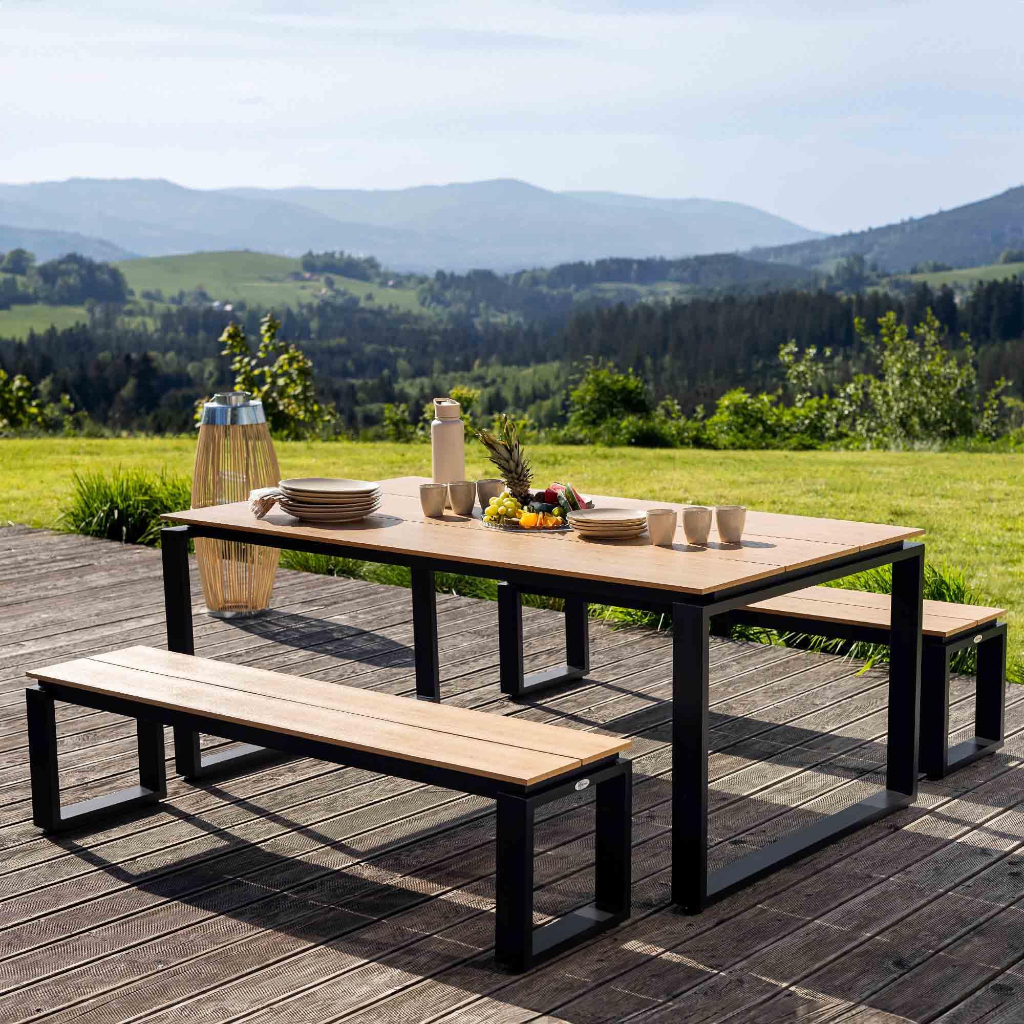 di volio Gartenbank Pisa aus Aluminium, Holzoptik, 160x36,5x41,5 cm, Gartenbank - wetterfest & langlebig, für Garten, Terrasse und Balkon (2)