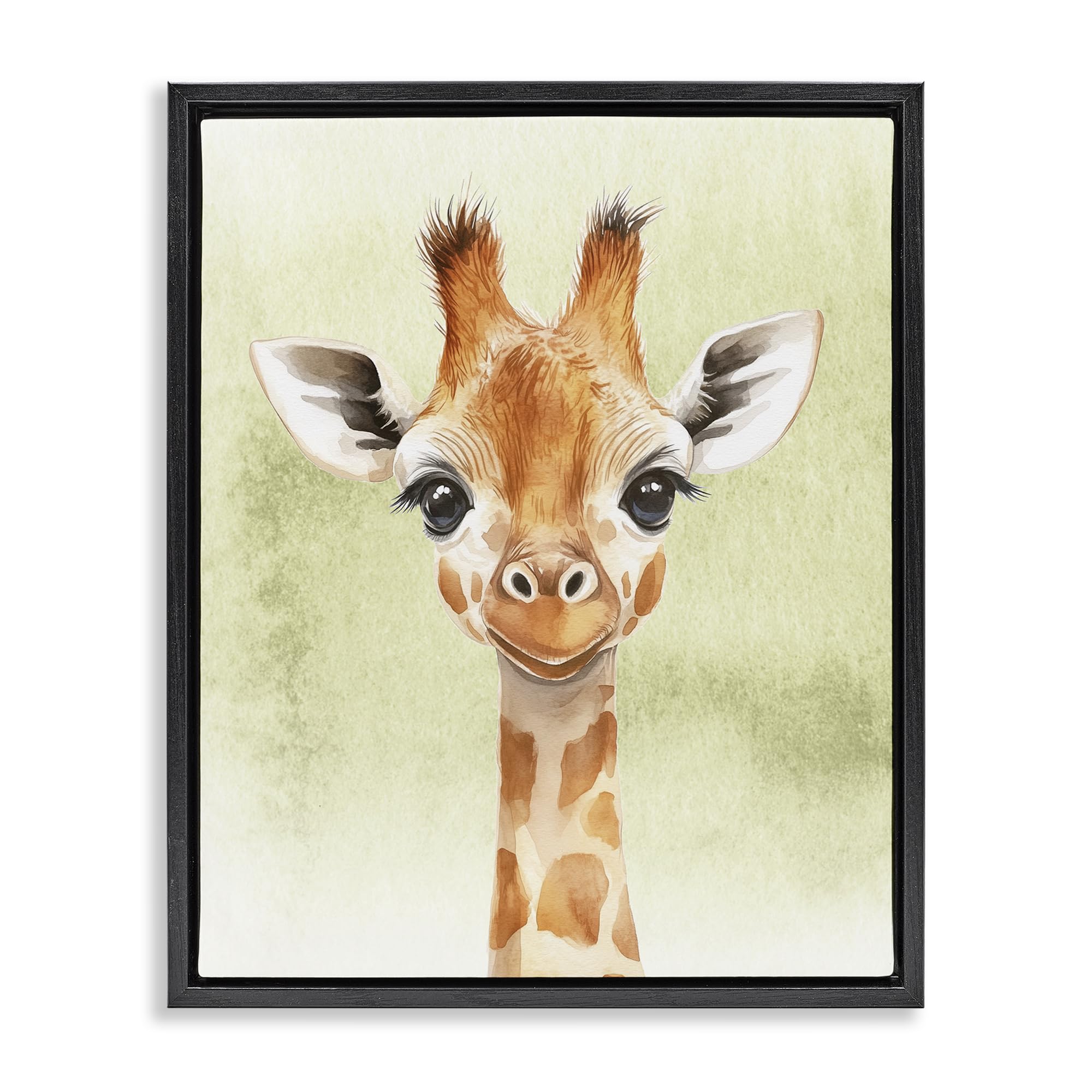 Stupell Industries 'Jungle Friends Baby Giraffe', Floating Frame Canvas Art, Black, 25 x 31 Inches, Easy to Hang and Sturdy, Made in USA, by Christine Simpson Art
