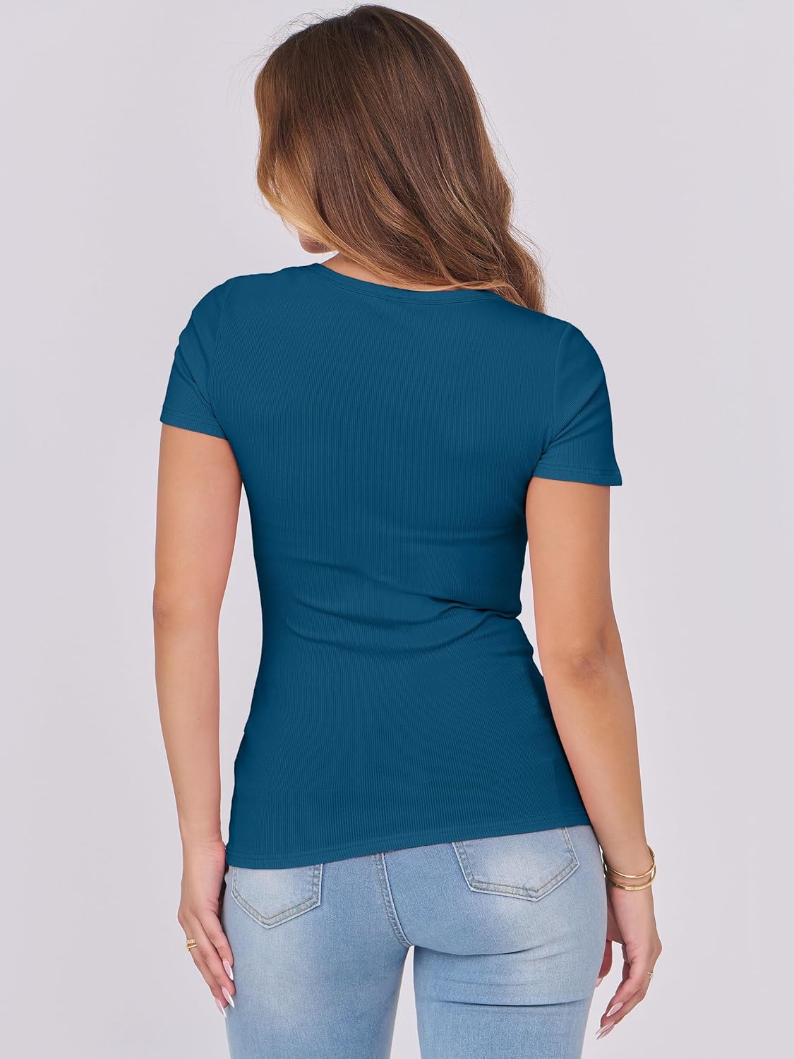 ANRABESS Women Short Sleeve Tops Scoop Neck Ribbed Knit Slim Fitted Basic Tee Shirt Casual Summer Clothes 2026 Spring Outfits thumbnail
