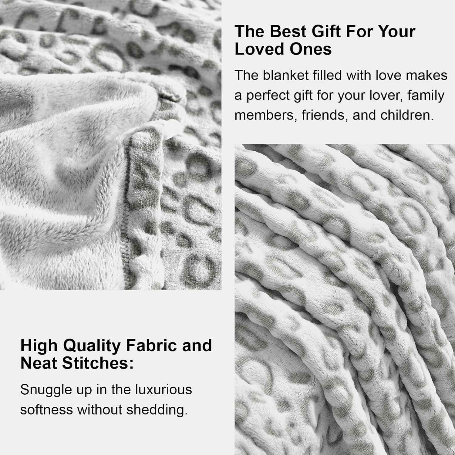 PLEASANT BOULEVARD | Leopard Throw Blanket Fleece, Premium Lightweight Cozy Warm Plush Microfiber Bedspread for Couch Sofa and Bed (Gray, Queen (90 x 90 inches) - Image 7
