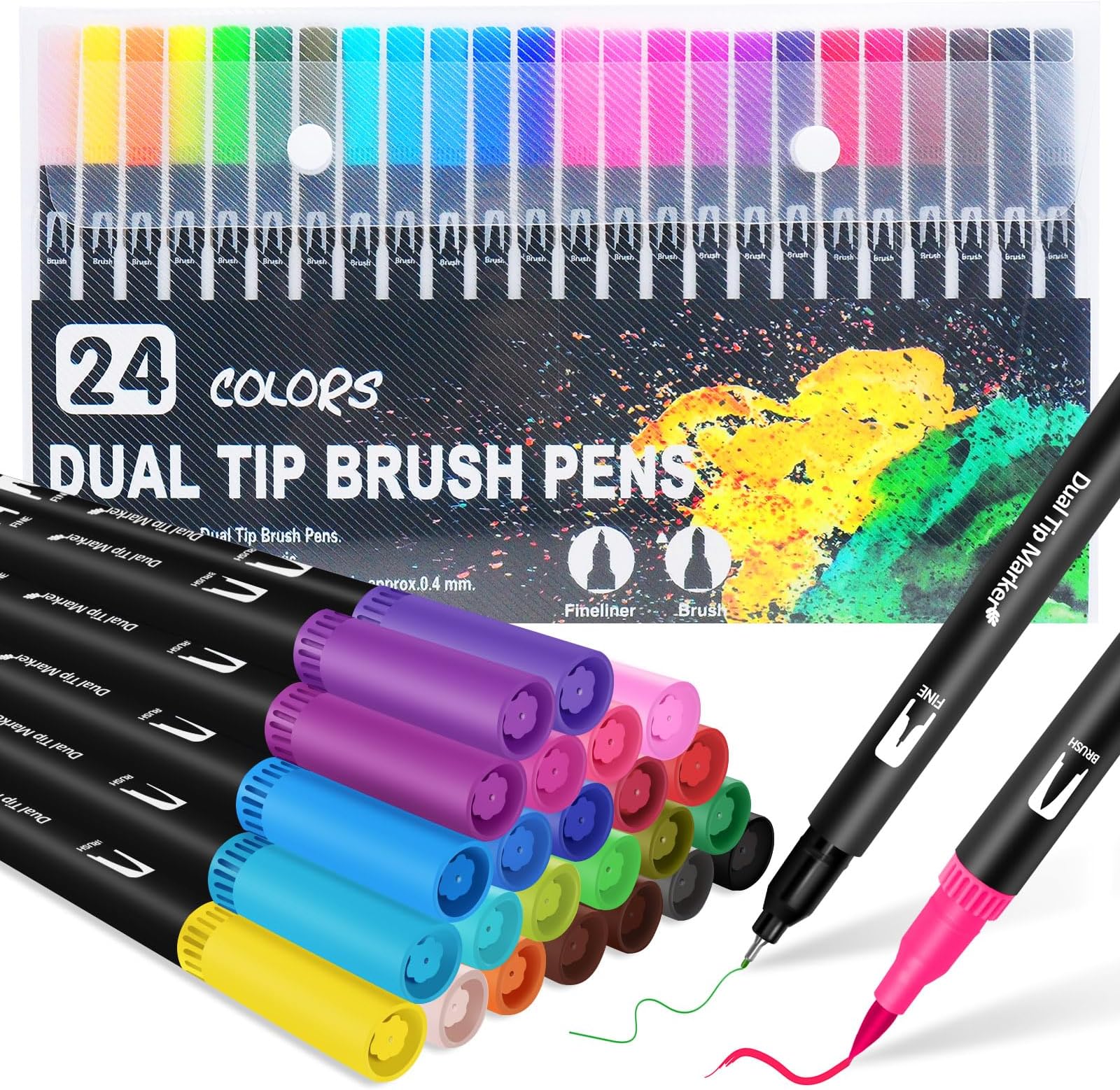 Halobios Dual Brush Marker Pens, 24 Colors Art Markers with Fine and Brush Tip Coloring Markers for Adults, Marker for Journaling Calligraphy Drawing Sketching Doodling Illustrating