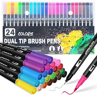 Dual Brush Marker Pens, 24 Colors Art Markers with Fine and Brush Tip Co...