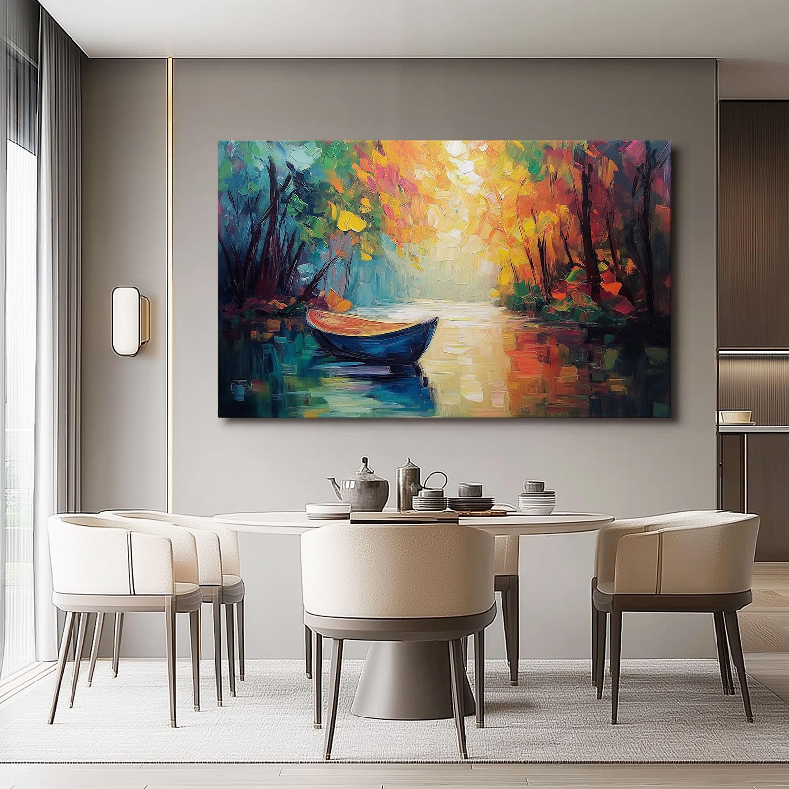 Impression sur Toile Decoration Murale Peinture 120L x50l cm Tableaux Art Décoratif Muraux Décoration Chambre Abstrait, Bois, Rivière Abstrait - Moderne Couleur chaude