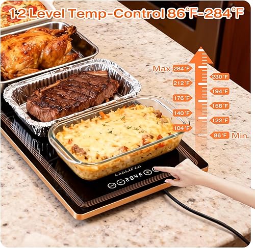 Miniatura 3 de Bandeja eléctrica de calentamiento para alimentos (24 x 12 pulgadas larga), bandejas de calentamiento con 12 ajustes de temperatura, termostato