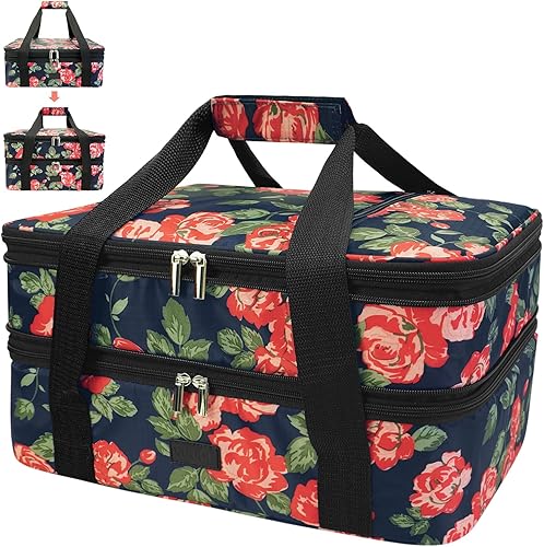Bolsa de transporte de cazuela con doble aislamiento, para platos de cazuela, bolsa de transporte de alimentos fríos y calientes, fiestas de comida,