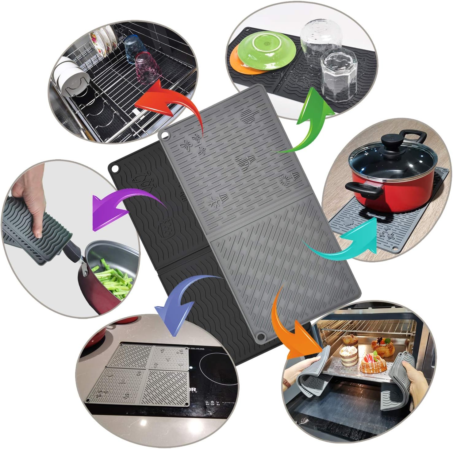 Exclusive Discount 80% Offer 2 Pack 14.5x7.1 Silicone trivets for hot pots and pans, heat resistant mat Silicone dish drying mats pot holders hot pads for kitchen counter Trivet Mat drying mat (Black)