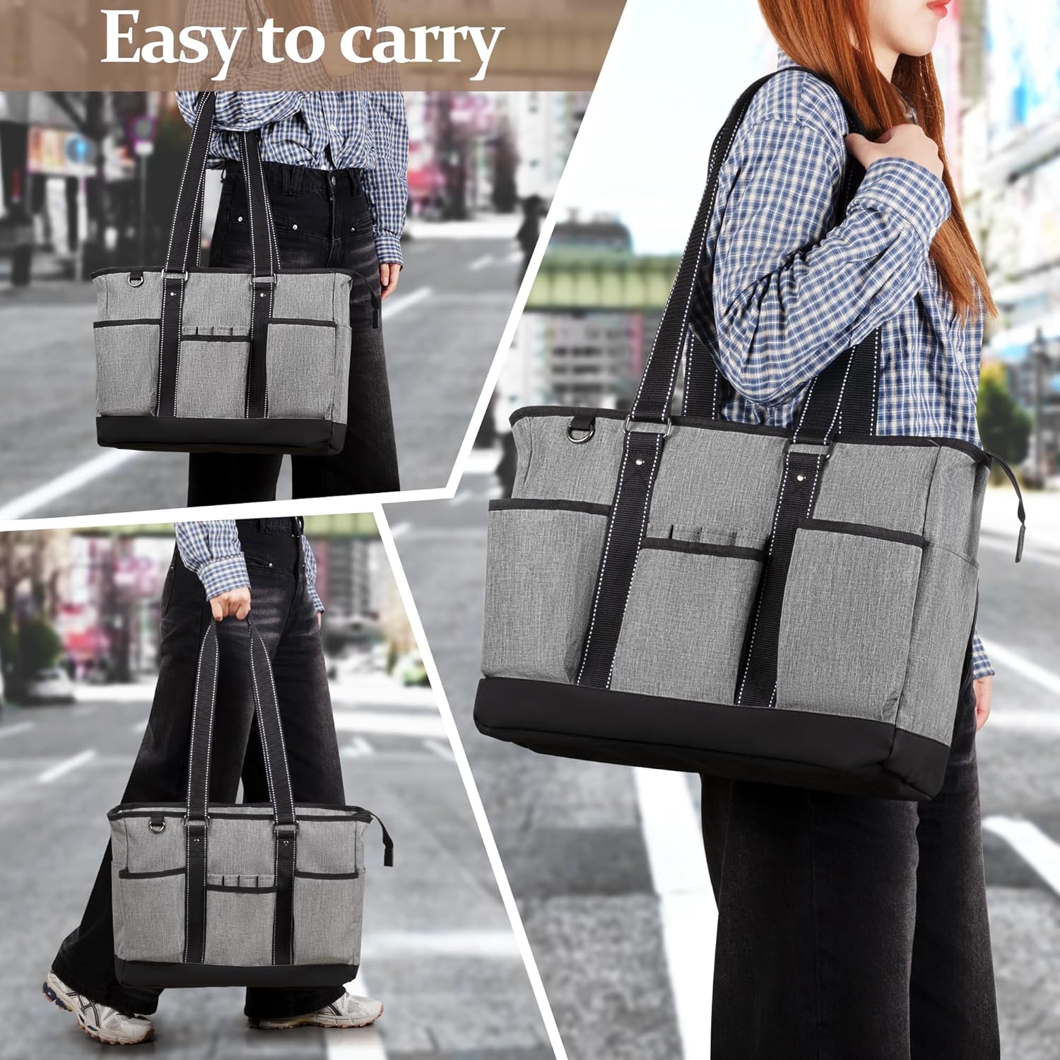 Damero Teacher Tote Bag with Padded Laptop Sleeve, Teacher Work Shoulder Bag for Office, Work or Travel, Gray - Image 2