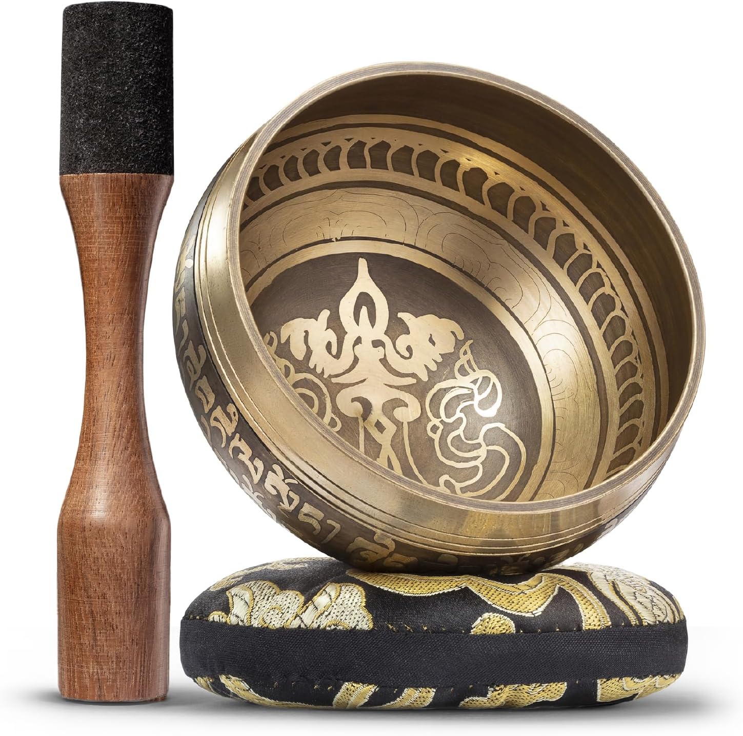 Silent Mind ~ Tibetan Singing Bowl Set ~ Bronze Mantra ~ Great For Mindfulness Meditation, Relaxation, Stress & Anxiety Relief, Chakra Healing, Yoga, Zen ~ Perfect Spiritual Gift