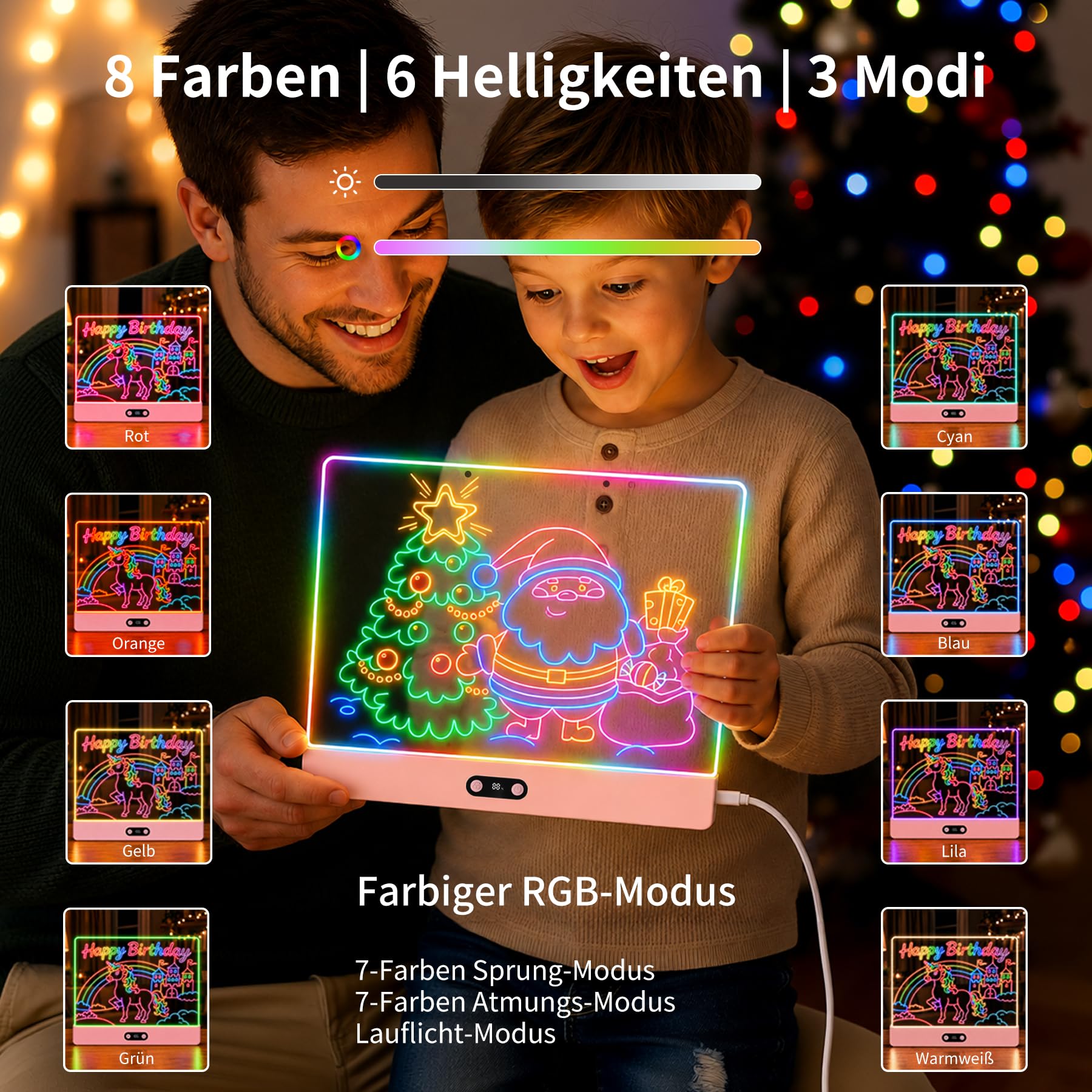 Lavagna LED Acrilica Riutilizzabile | 35x26cm Rosa, 8 Colori, 7 Pennarelli, Display Batteria Digitale, Lavagna Luminosa per Bambini, Ufficio, Bar