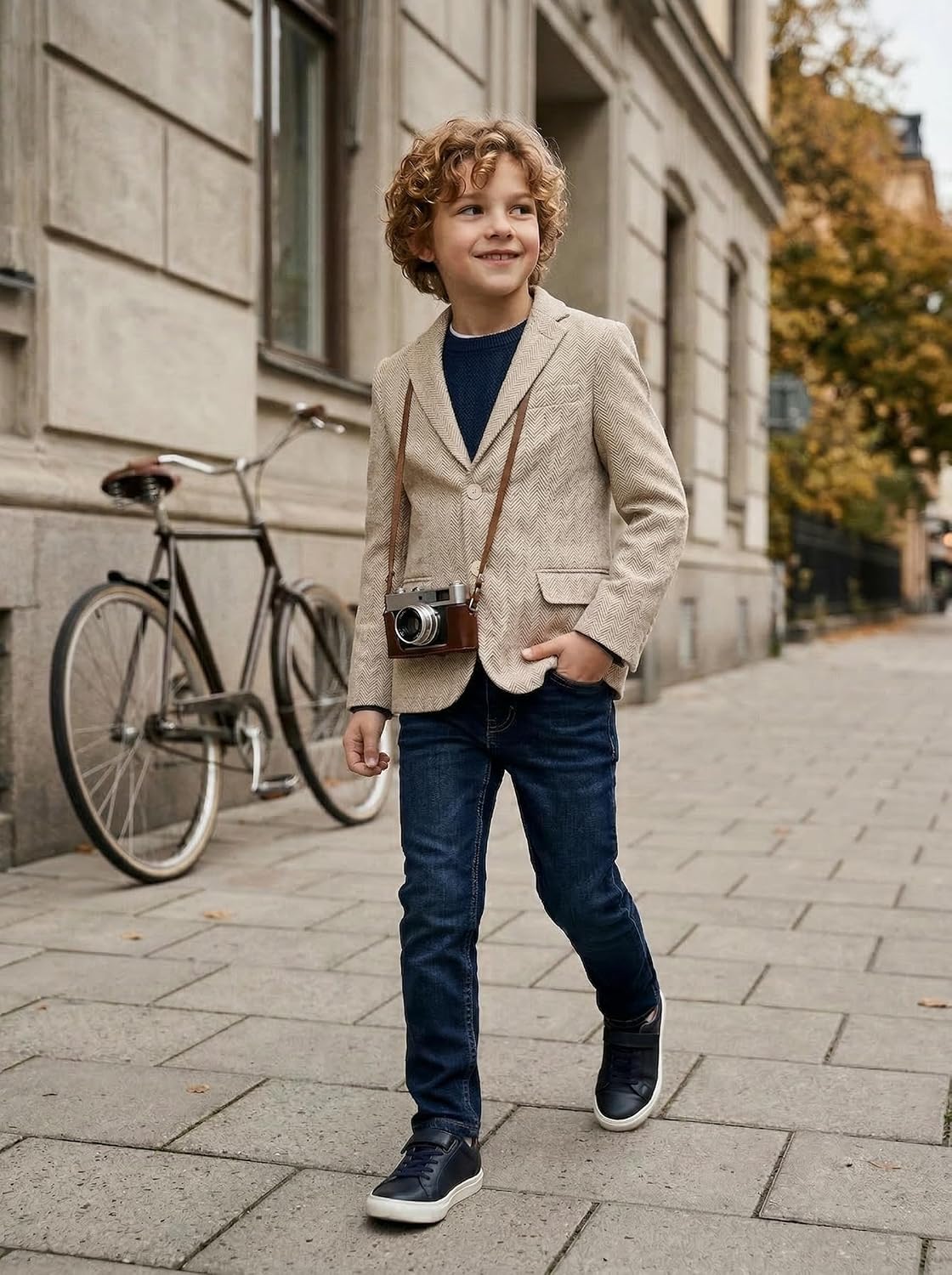 Boys Suit Blazer with Bow Tie Herringbone Sport Coat Formal Retro Tweed Classic Kids Wedding School Jacket for Boy