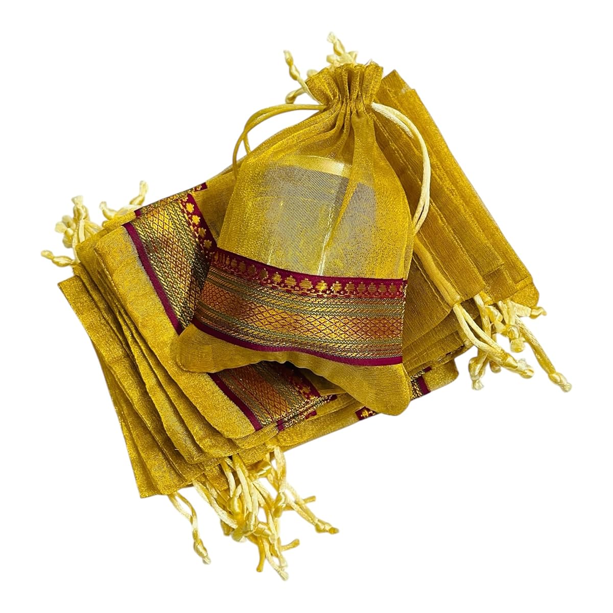 Kriwin Unisex Drawstring Closure Potli Silk Tissue- Pack of 30 Pieces (Gold ;