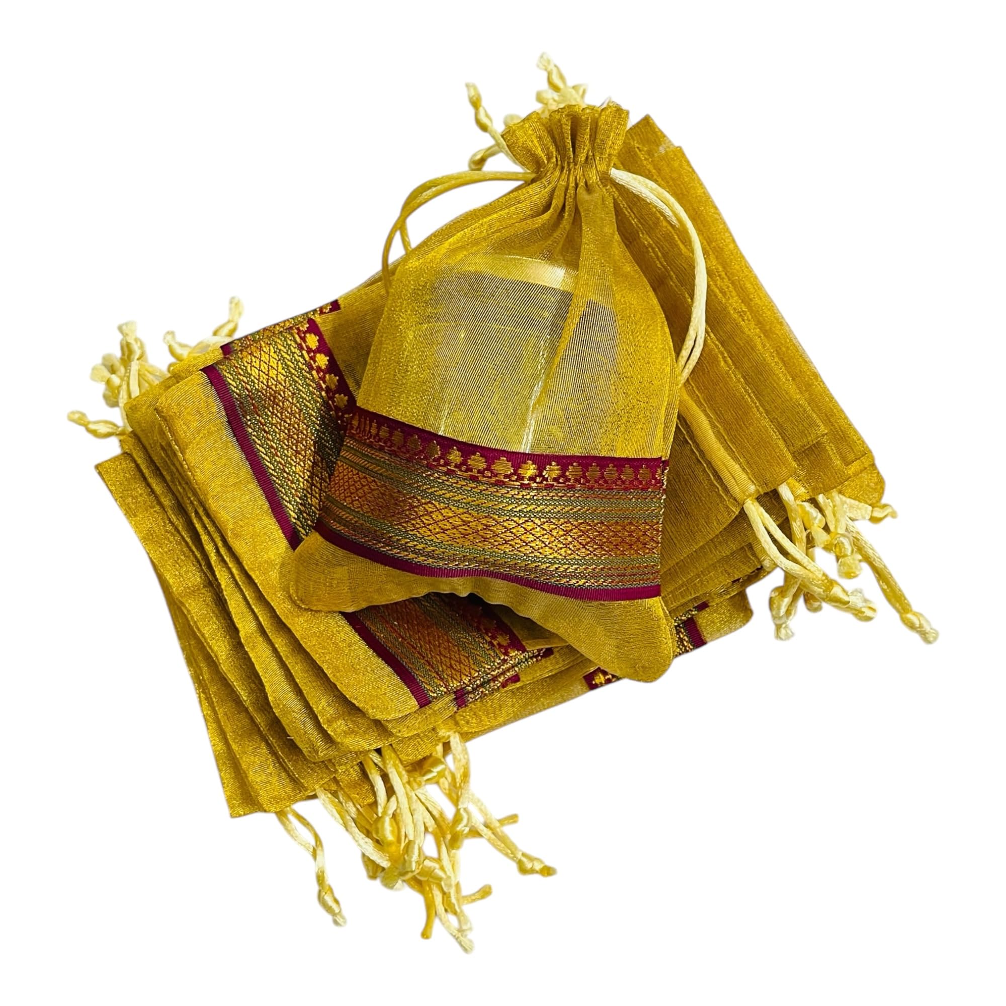 Kriwin Unisex Drawstring Closure Potli Silk Tissue- Pack of 30 Pieces (Gold ; 18 X 12 cm)