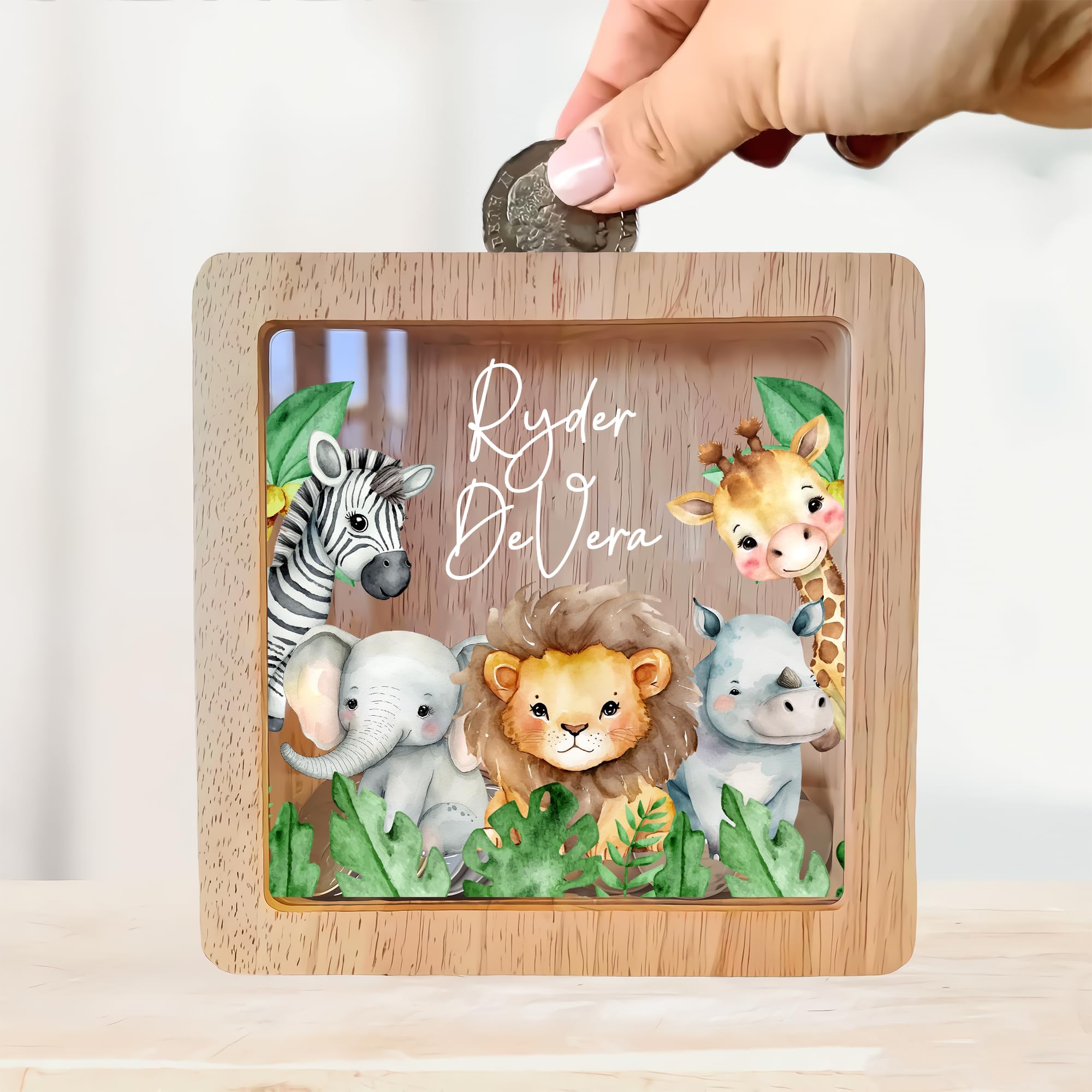 Personalized Piggy Bank, 6.7"x6.7" Wooden Money Banks for Kids, Custom Gifts for Boys and Girls, Personalized Piggy Bank for Girls