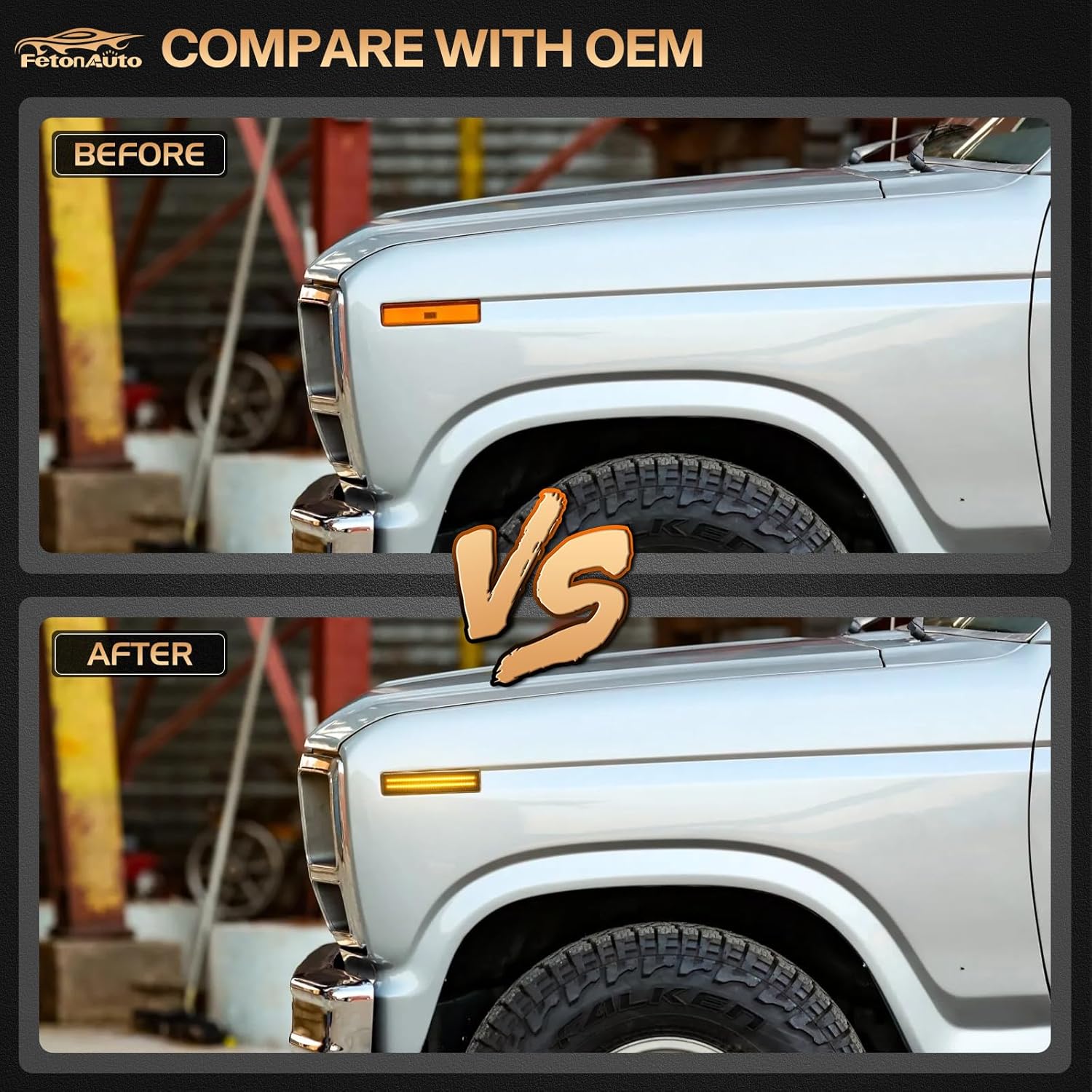 LED Front Side Marker Lights for 1980-1986 Ford Bronco F150 F250 F350 Pickup Truck SUV Bumper Signal Lamp with Smoked Lens, Amber Lighting