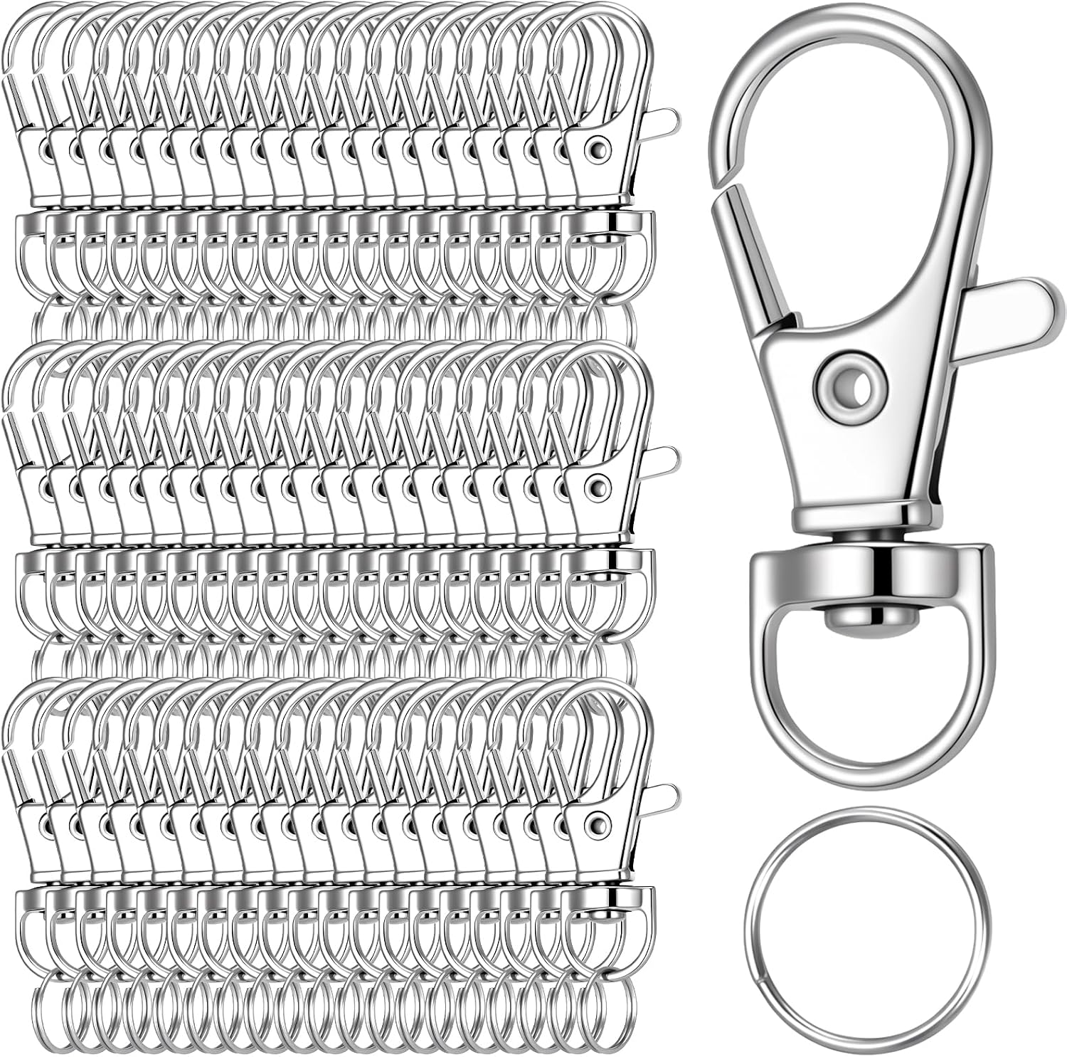 500PCS Lobster Claw Clasps & Key Ring Set, Stainless Steel Keychain Making Kit with 250 Hooks & Split Rings Each, 0.9x10mm Jump Rings, Silver Swivel Snap Clips for DIY Crafts, Lanyard, Jewelry, Purse