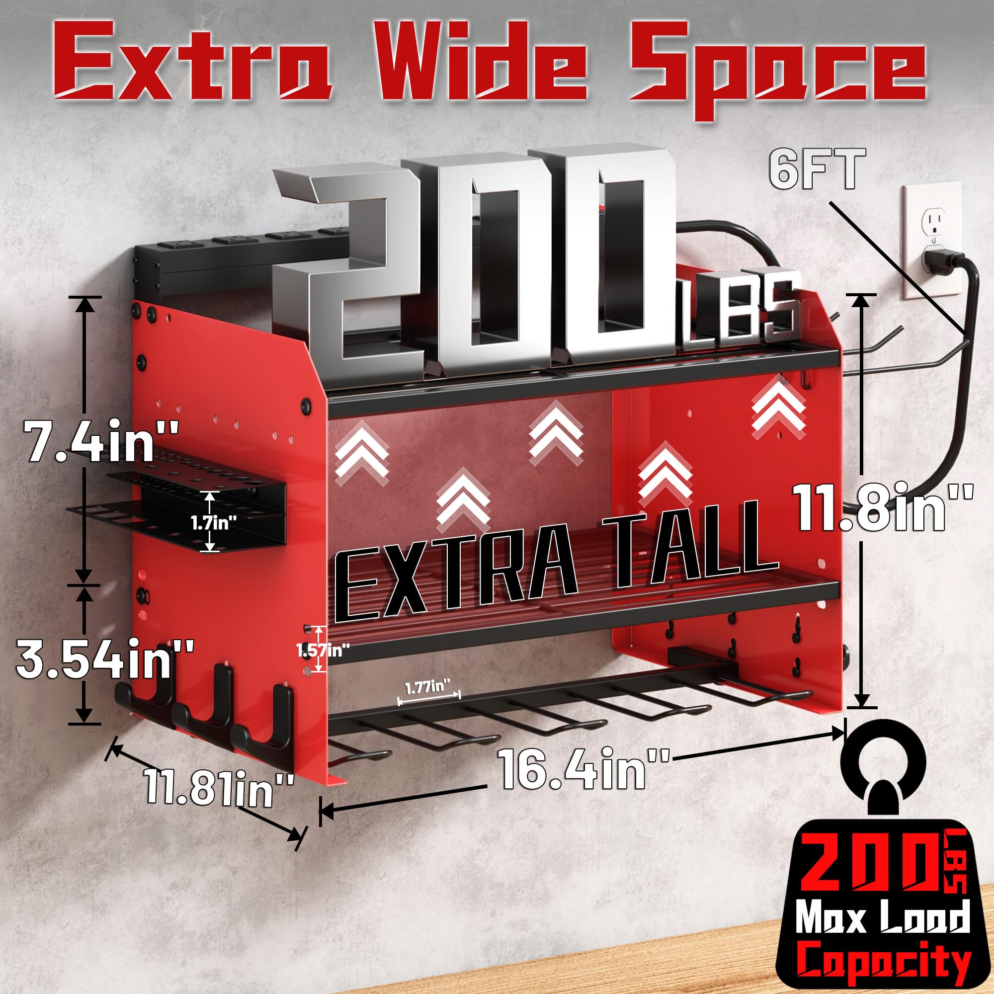 Wide Power Tool Organizer Wall Mount with Charging Station 3 Layer Adjustable Heavy Duty Tool Storage Rack 4 — view 3