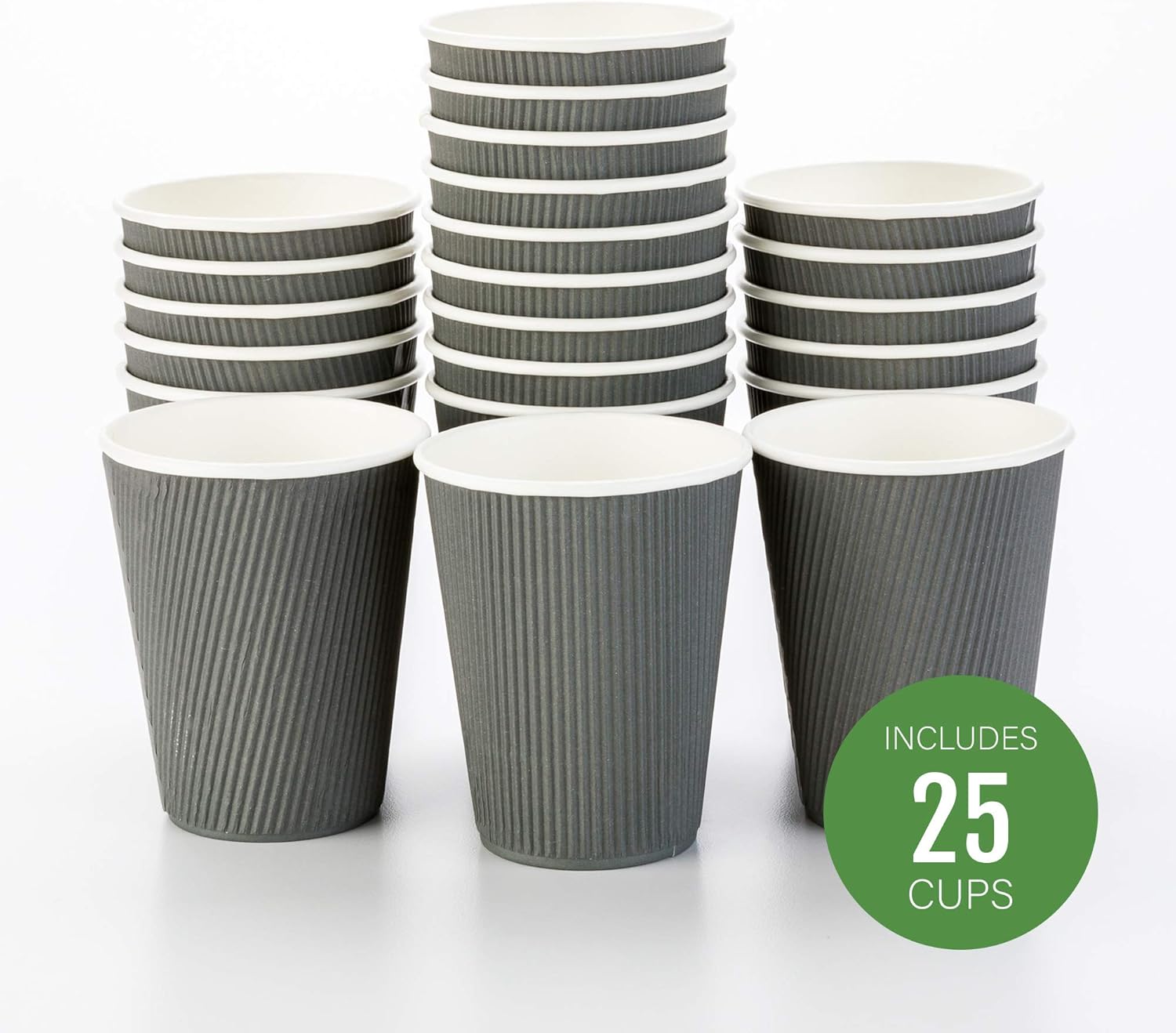 Restaurantware Ripple Wall Coffee Cups 25 Count 12 Ounce Insulated Gray Paper Cups, Rolled Rim Spill-Resistant Disposable Paper Non-Slip for Coffee, Beverages - Image 2