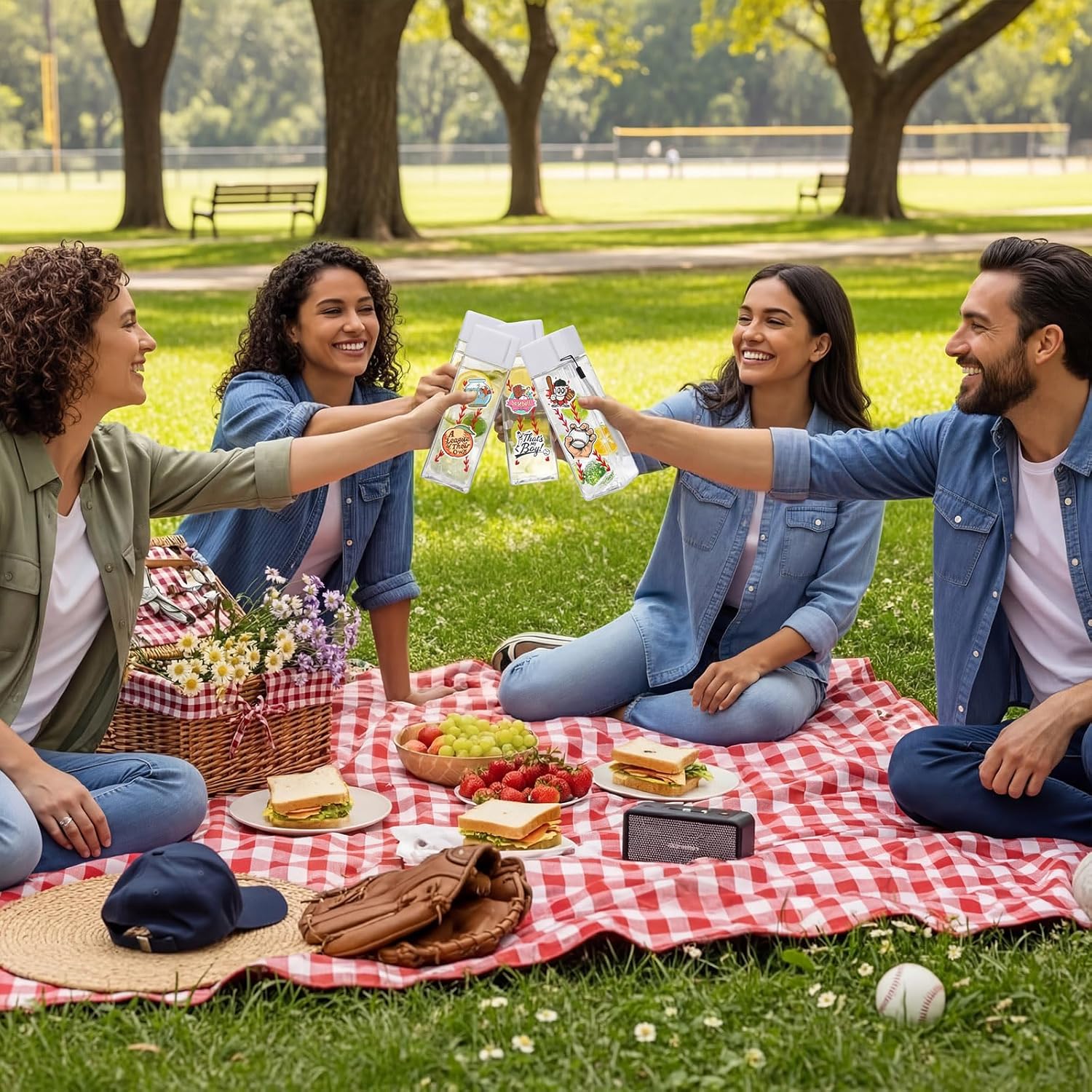 20 Pack 16oz Baseball Water Bottles with Stickers, Reusable Bulk Sports Bottles for Team, Baseball Party Favors for Coaches, Youth Players, Sports Team Gifts