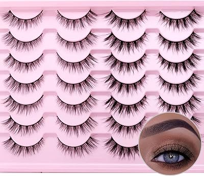 SQYlashes False Eyelashes Short Natural Wispy Lashes Cat Eye - Mixed 2 Styles, 14 Pairs, Black, MG06