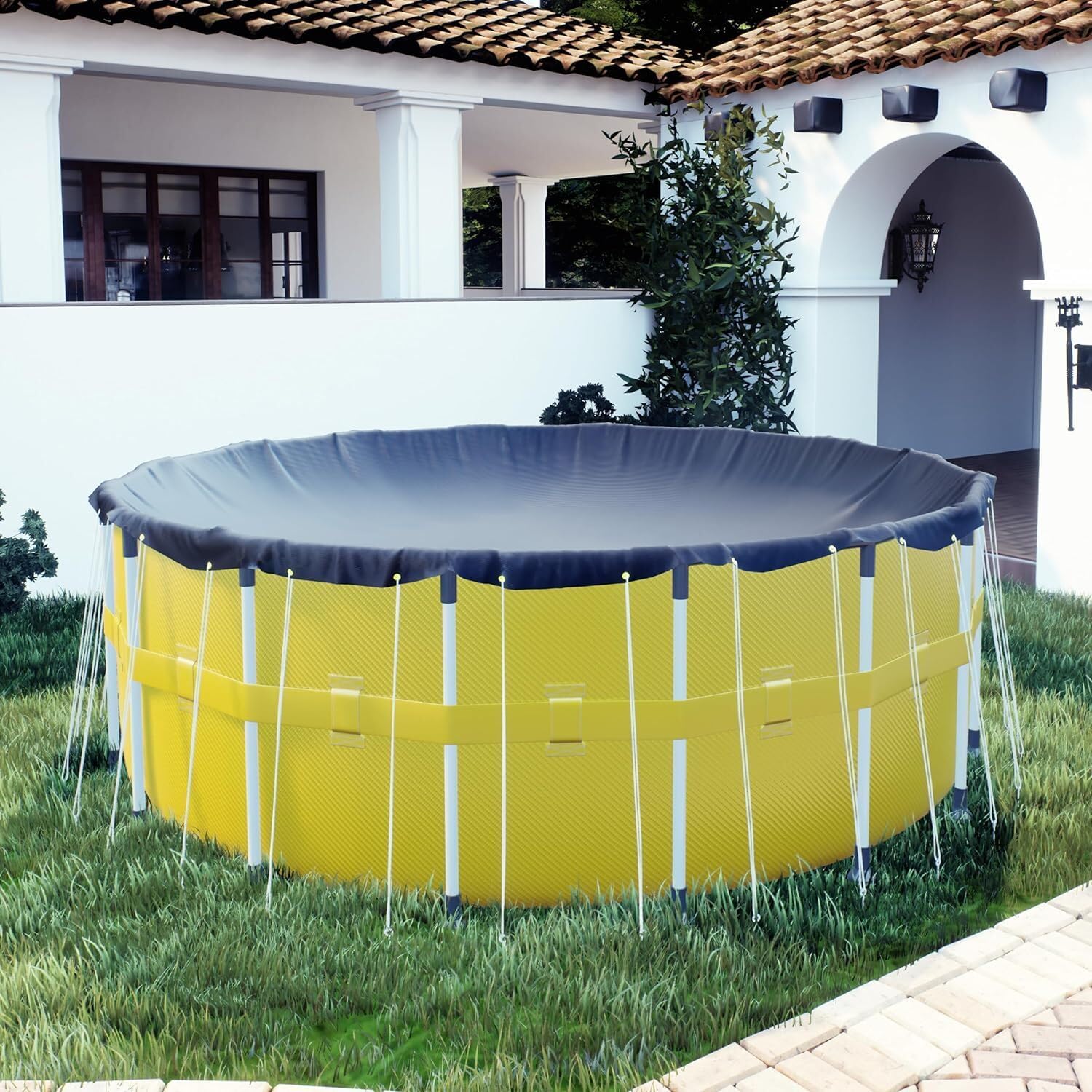 Royal Shade 28' Premium 180GSM Round Blue Winter Pool Cover - Safety Heavy Duty, Waterproof, UV Resistant Design with Easy Installation (Cover Size: 32' /4 f t.Overlap) - (We Custom Size)