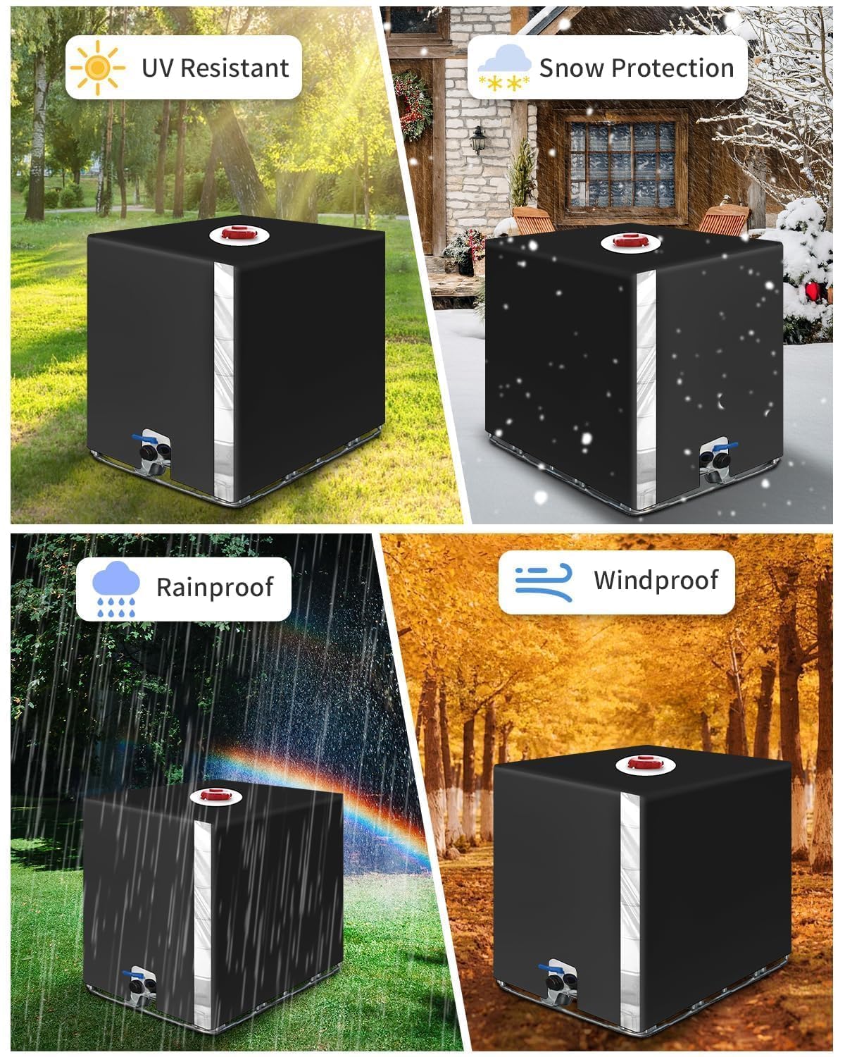 Bâche pour Cuve IBC 1000L Anti-UV Anti-Poussière Noir 116x100x120 cm