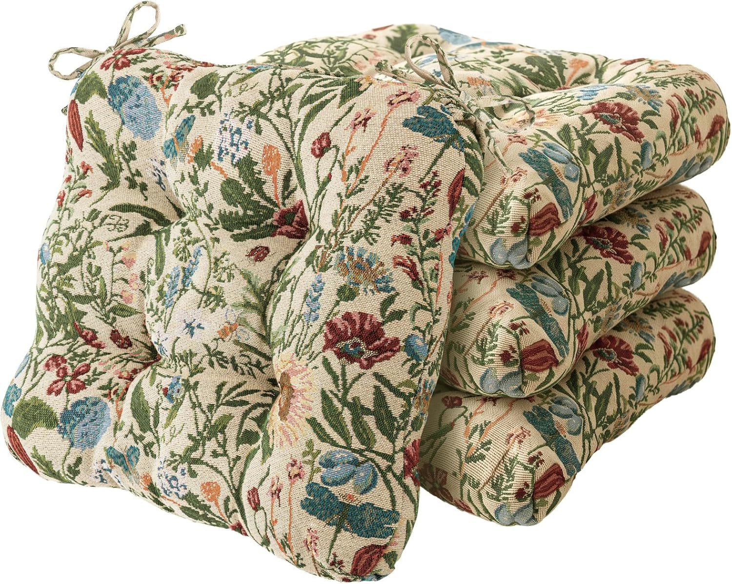 Novabright Beige Vintage Bloom Print 4 Pcs Dining Chair Cushions