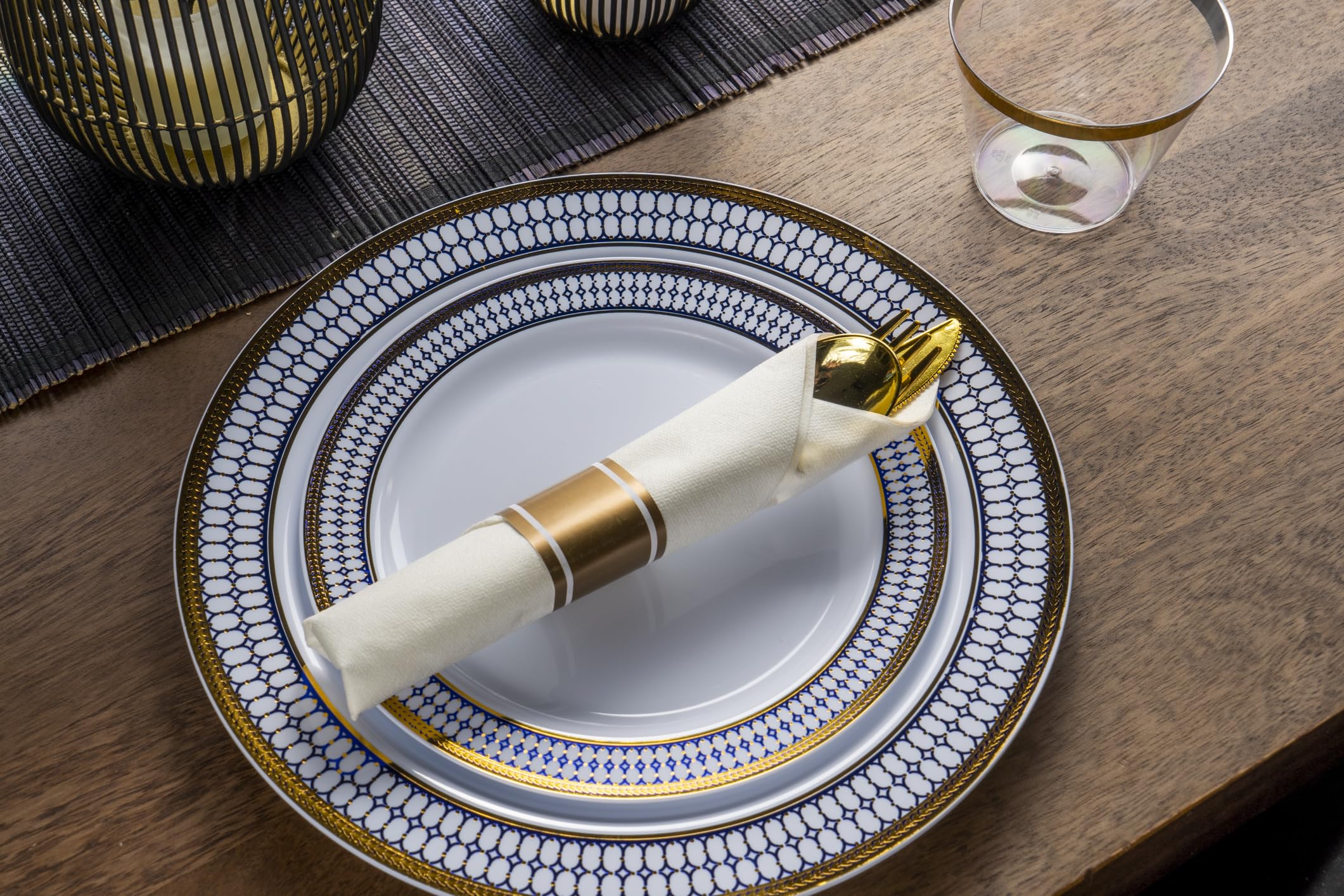 Blue & Gold Disposable Dinnerware Set - 350 Piece -2 Blue & Gold Disposable Dinnerware Set - 350 Piece -2