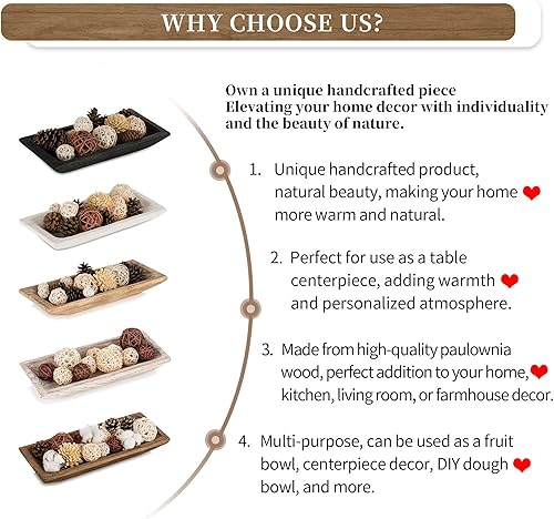 Vista 30 de Hanobe Cuenco decorativo de madera para masa: centro de mesa de madera largo, decoraciones de mesa con portavelas natural, bandeja decorativa