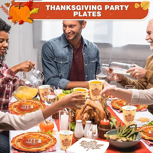 Miniatura 2 de Juego de 200 platos y tazas de papel de hojas de otoño para suministros y decoraciones de fiesta de Acción de Gracias de 50 a 10 pulgadas