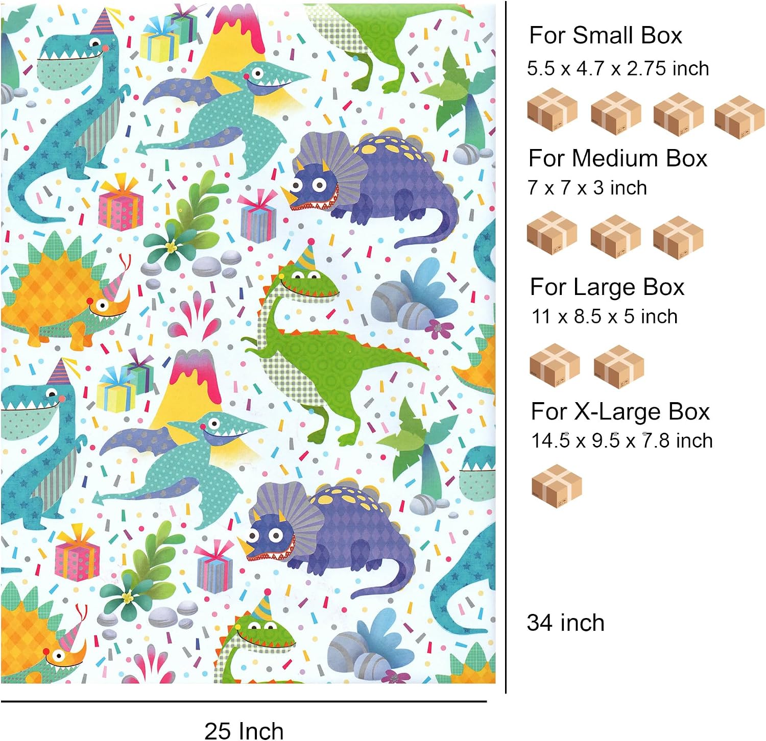 arkamii premium wrapping paper set of 4 sheets size 34 x 25 inch birthday child dinosaur (18-9174) image 3