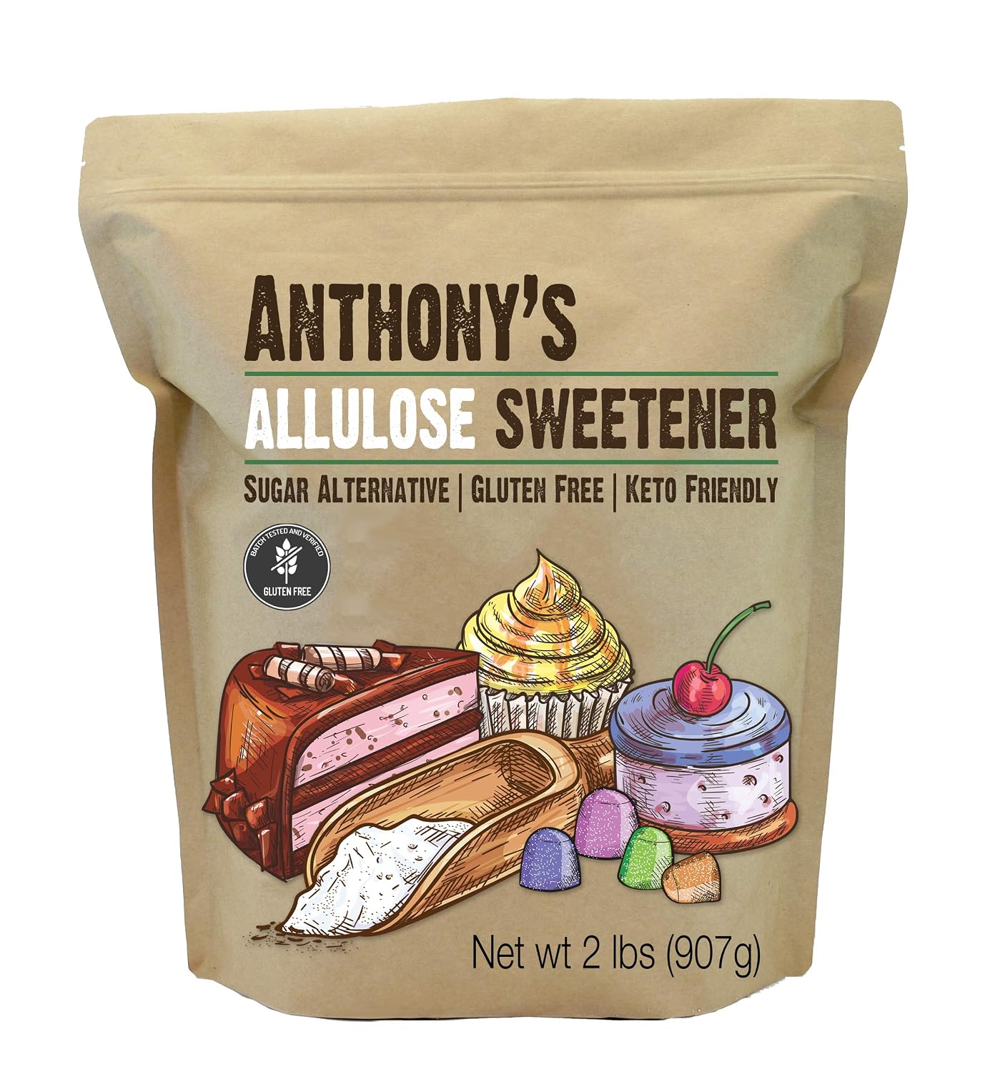 Anthony&amp;#39;s Allulose Sweetener, 1 lb, Batch Tested Gluten Free, Keto Friendly Sugar Alternative, Zero Net Carb, Low Calorie