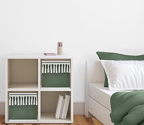 Miniatura 2 de Sweet Jojo Designs Juego de 2 cubos de almacenamiento plegables de tela de color verde oscuro bohemio elegante organizador de cajas para bebé