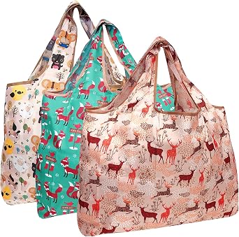 Bowbear Foldable Nylon Reusable Shopping Grocery Bag Set of 3