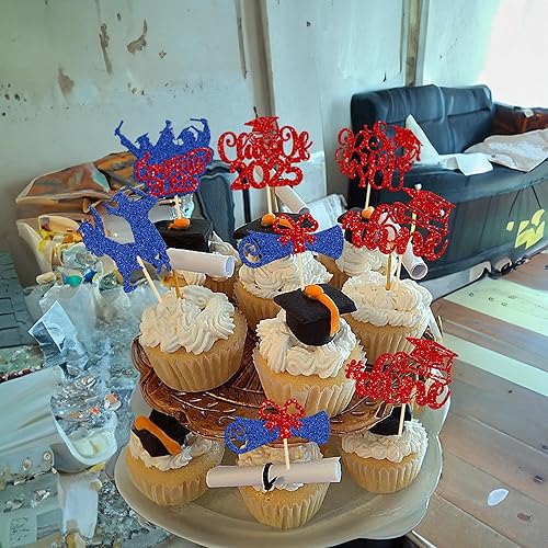 Miniatura 7 de Gyufise 24 adornos para cupcakes de graduación 2023 con purpurina para la clase de 2023, diploma de felicitaciones 2023, decoraciones para tartas,