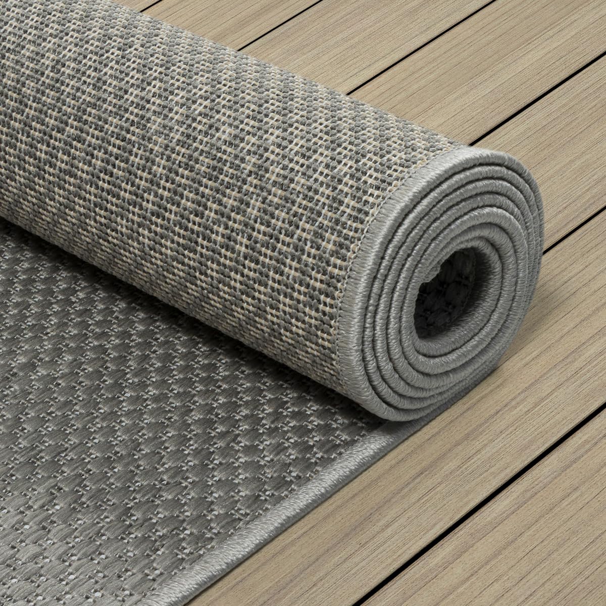 Mia´s Teppiche Malaga Outdoor Teppich Wetterfest – Balkonteppich & Terrassenteppich, Indoor Outdoor Flachgewebe, Waschbar, UV-beständig & Pflegeleicht, Grau, 240 x 340 cm