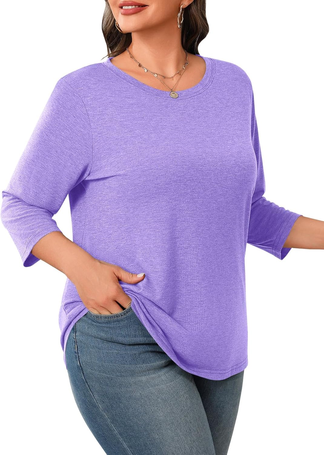 Beautife Plus Size Tops for Womens 3/4 Sleeve Casual T Shirts Loose Fit Tunic Blouse - Image 3