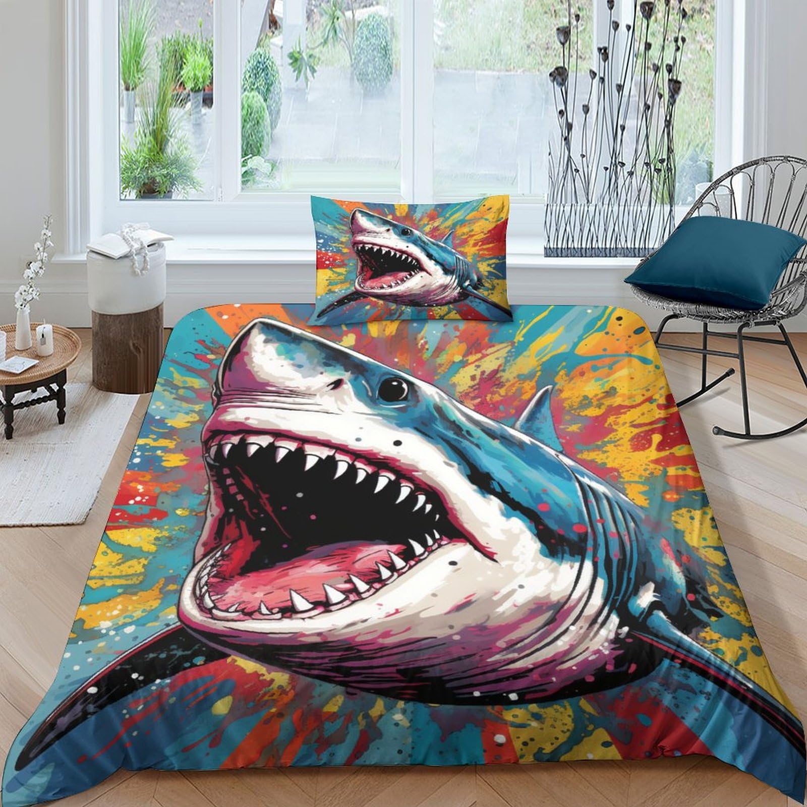 Housse de couette requin 3D la vie marine parure de lit douce pour apaiser le sommeil des enfants