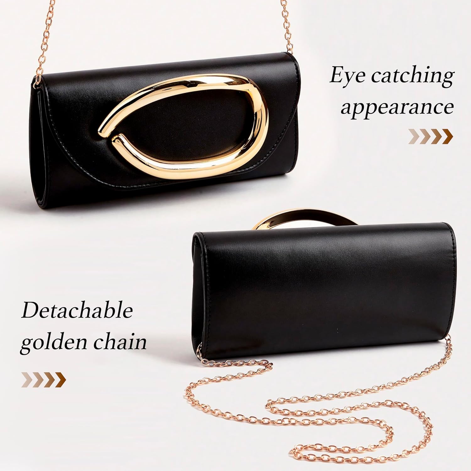 Clutch Purses for Women - Evening Bag with Chain Elegant Dressy Formal Handbag Metal Handle Purse